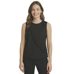 J. Crew Sleeveless with a Ruffle Accent Black Polyester Blouse in Size 8